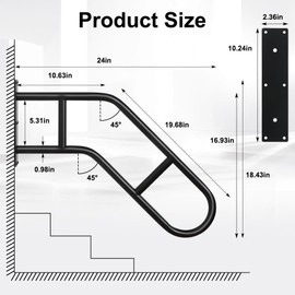 SMONTER Wall Mounted Handrails for Outdoor Stairs, U-Shaped Grab Bars Indoor, 1-3 Steps Garage Railing, Safety Metal Hand Rail for Elderly, Disabled, Pregnant Women, 2 pcs