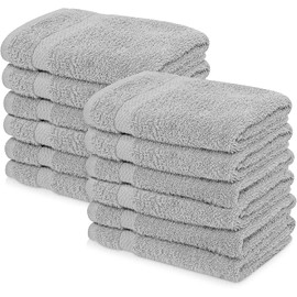 Wholesale Trade Dealz 12 X Face Cloth Flannels (30 x 30 cm-600GSM) 100% Egyptian Cotton Wash Cloths Quick Dry & Absorbent Towel Set for Gym,Spa,Golf (Silver, Cotton)