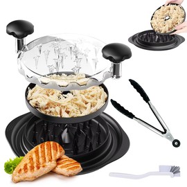 HAARSHE Large Chicken Shredder Tool Twist, 10'' Visible Breast Meat Shredder Machine with Cleaning Brush & Tong Anti-Slip Ergonomic Handle, Removable Tray, Dishwasher Safe, BPA Free