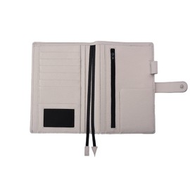 Genuine Leather b6 Planner Cover,Personal Organizer with Pen Loop,Card Slots,Zipper Pockets, Compatible with Most B6 size Planners notebooks (Lychee-Cream)