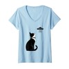 Womens Tuxedo Cat UFO T-Shirt Funny Alien Cat Lover Gift