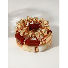 Gold Bracelet Stack For Women, 3Pcs Jade Vintage Chunky Stackable Stretch Boho Western Adjustable Bracelet Stacks Statement Dainty Tarnish Free Waterproof Jewelry Gift, Large, Metal, no gemstone