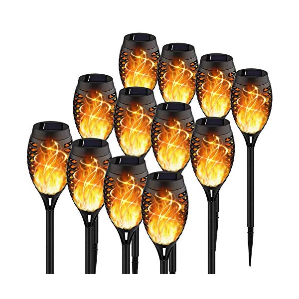 KYEKIO Upgraded 12Pack Torches, Solar Outdoor Lights, 12LED Solar Torch Light with Flickering Flame for Garden Decor, Waterproof Landscape LED Flame Lights for Outdoor Decorations for Patio Yard Porch