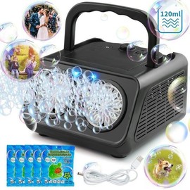 Automatic Bubble Machine Upgrade Bubble Blower with 2 Fans, 20000+ Bubbles Per Minute Bubbles Portable Bubble Maker Operated by USB or Batteries:_Black