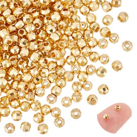 UNICRAFTALE 200Pcs Real 18K Gold Plated Metal Spacer Beads 3mm Brass Faceted Round Rondelle Golden Loose Beads Metal Bead for DIY Bracelet Necklace Jewelry Making Crafting