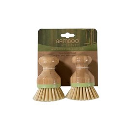 Bamboo Naturals Greenery Mini Scrub Brush, Made of Sustainable Bamboo and Recycled Plastic, Scrub Pots, Pans, Vegetables, and More, Pack of 2