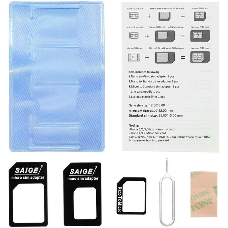 Sim Card Adapter Kit Includes Nano Sim Adapter/Micro Sim Adapter/Needle/Storage