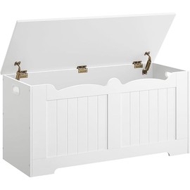 39.4" Storage Chest, Extra Large Storage Trunk with 2 Safety Hinges, Wooden Box Bench, Lift-Top Organizer Chest, Shoe Bench for Entryway, Bedroom, Living Room, White 01003XSB