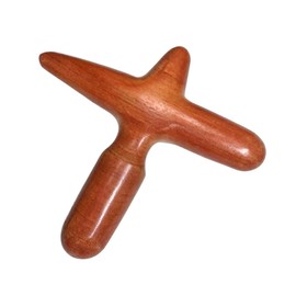 [改良型] 木製 十字型 つぼ押し棒 マッサージ棒 タイ製 天然木 削り出し 一体成型タイプ