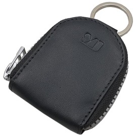 Ziegenleder Nappa Münzbörse/Geldbörse/Geldbeutel/Portemonnaie mit Schlüsselring in Schwarz