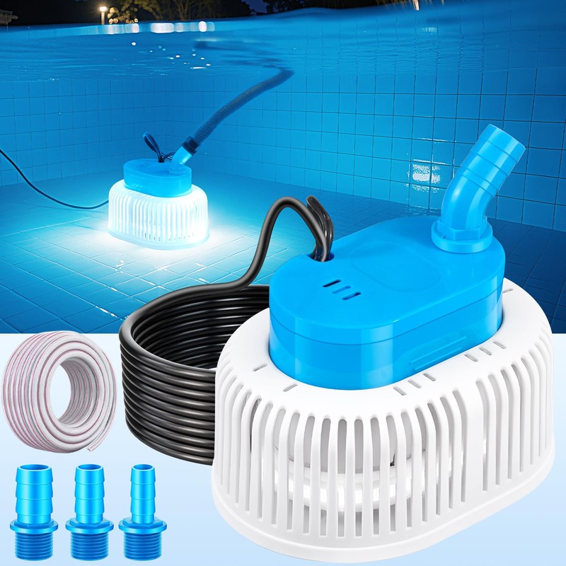Pool Cover Pump with Lights, Above Ground Sump Pump Submersible,