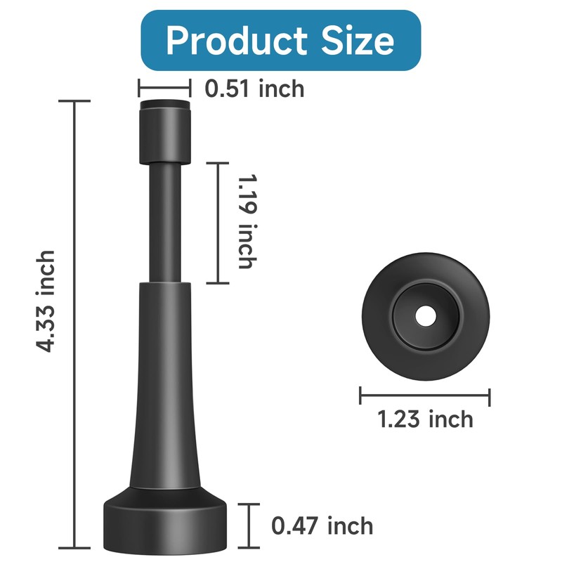 Matte Black Door Stoppers for Wall - 4.33 Inch Spring
