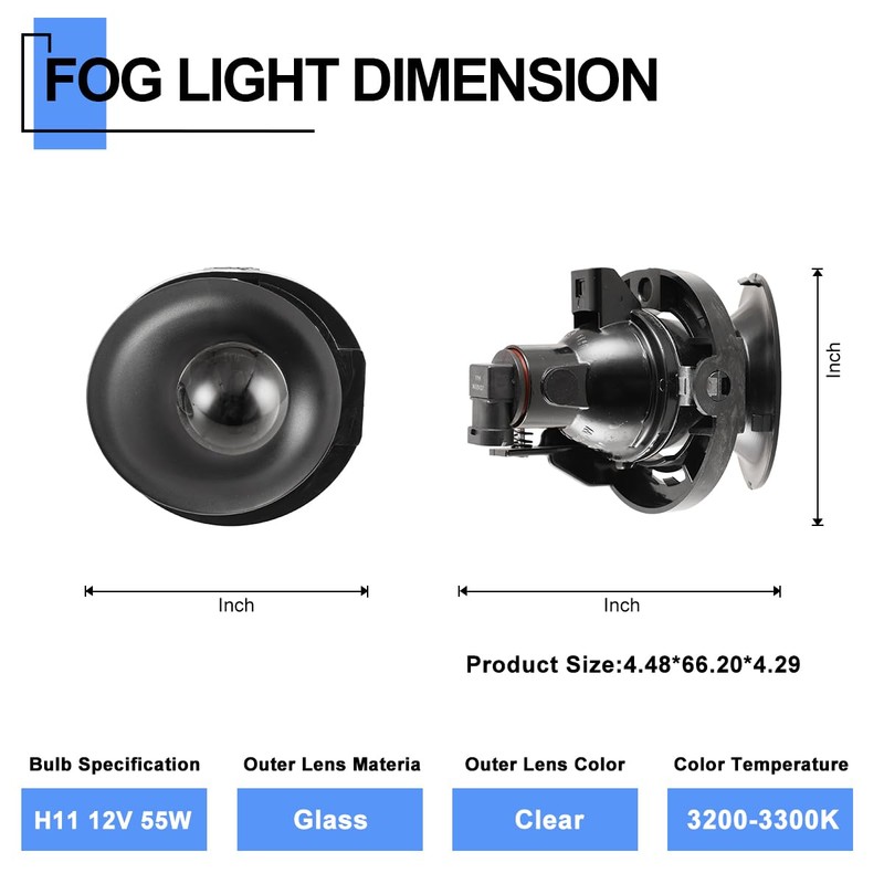 ROXX Fog Lights For 2015-2023 Dodge Challenger, Front Pair Bumper