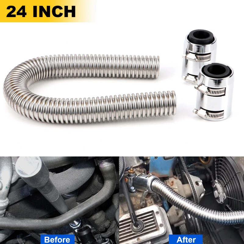 VEHITO 24" Chrome Stainless Steel Radiator Hose Kit, Flexible Radiator