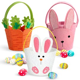 panemy Felt Easter Bunny, Pack of 3 Easter Baskets, Easter Bunnies, Easter Basket Children with Handle, Easter Bunny Bags, Easter Bags Made of Felt, Perfect for the Easter Egg Hunt Party