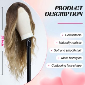 EMMOR Long Ombre Blonde Wavy Wig for Women, Lace Front Wigs with Natural Look, 26 Inch Middle Parting Curly Wig