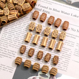 VENOFEN 50PCS Hair Tube Beads Wood Beads for Hair Imitation Wooden Loc Beads Dreadlock Jewelry Mixed Style Beard Beads Braid Accessories for Women and Girls (Style-1)