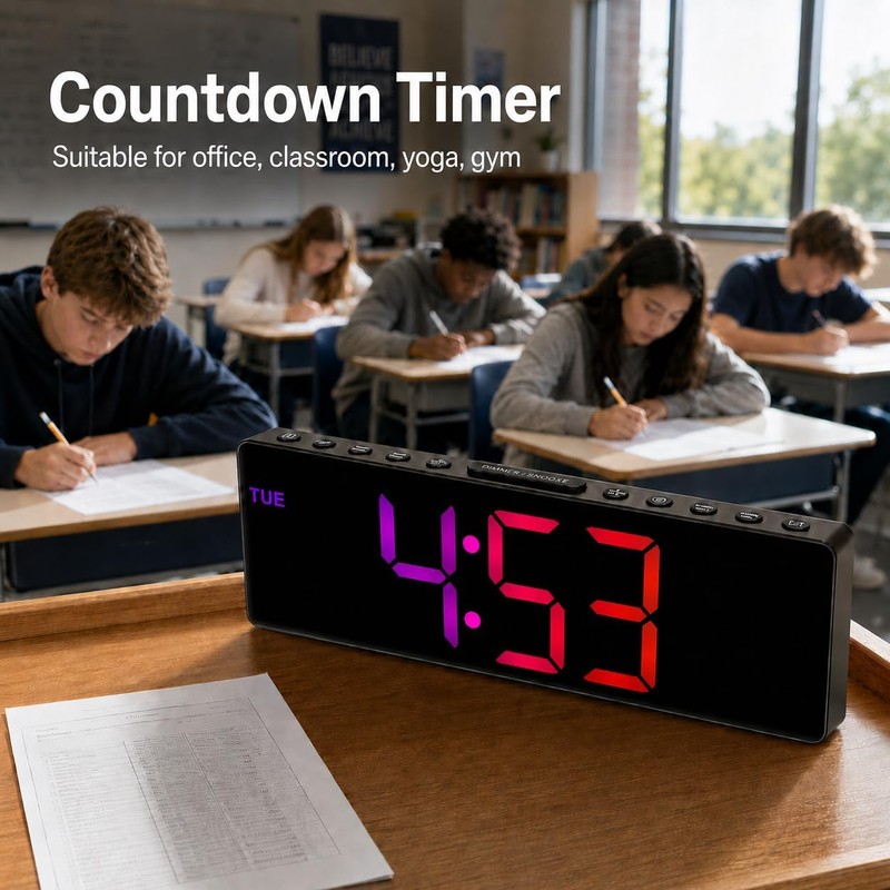JALL 10.5'' Large Digital Alarm Clock with 8 RGB Colors,