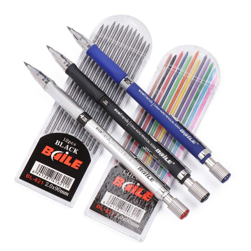 5pcs 2.0 mm Mechanical Pencil Lead Holder Set, 3pcs Automatic