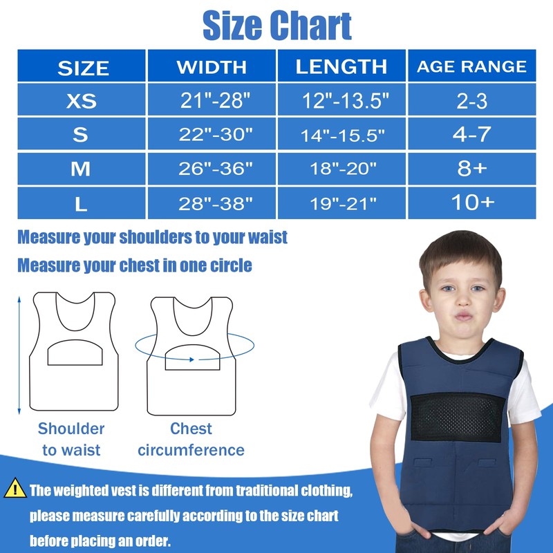 Vest for Kids Including 6 Removable Weights (Navy Blue, Medium)