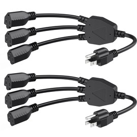 [ETL Listed] Cable Matters 2-Pack 3 Outlet Power Splitter Cord - 1.5ft, NEMA 5-15P to 3X NEMA 5-15R, 16 AWG Outlet Saver, 3 Way Extension Cord Splitter