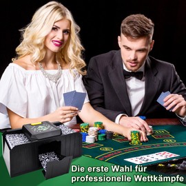 Card Shuffler, Manual Card Shuffler 2 Deck with Hand Crank, Mixing Machine Card Shuffler, Poker, Skip BO & Many Other Cards - Mixing Machine for the Perfect Mixing Break (Black) (B)