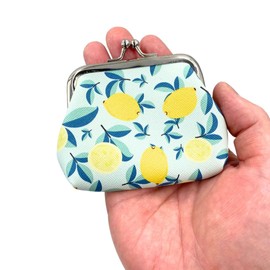 MDSTYLE Kiss-Lock Coin Purse for Women, Girls, Kids - Cute Change Purses - Small Coin Pouch - Mini Change Holder - Tiny Coin Wallet (Lemon)