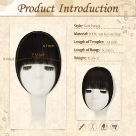 Sofeiyan Bangs Clip-In 100% Remy Real Hair Fringe Bangs, One Piece Human Hair Clip in Pony, Fringe Extensions, Natural Bangs with Temple Hair Pieces, Real Hair Extensions for Women