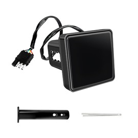 NYTKL 15 LED Brake Light Trailer Hitch Cover, Super Bright Red Lens Square Tail Light Towing Hitch Cover, Waterproof Smoked Lens Brake Lamp Fit 2" Receiver for Towing Truck SUV RV (Black)