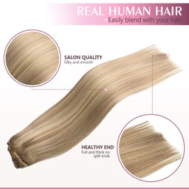 Fimislosion Real Hair Extensions Clip in Human Hair, Seamless Clip in Hair Extensions Real Human Hair, 18 Inch Clip ins extensions for women, Honey Blonde With Bleach Blonde 120G 7Pcs