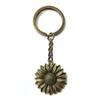 Antique Bronze Colored Sunflower Pendant Key Chain-Bronze Key Ring-Sunflower Keyring