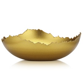 12'' Gold Decoration Bowl for Table Gold Bowl Golden Metal Centerpiece Bowl Asymmetrical Torn Texture Serving Bowl With Sculpted Edges for Antique Decoration Key Candy Fruit Tray Home Decorations