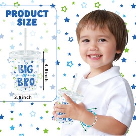 2 Pcs Big Brother Gifts for Boy 12 oz Blue Big Brother Cup Insulated Acrylic Tumbler with Lid and Straw Big Bro Cup Adjustable Big Brother Bracelet for Littler Boy