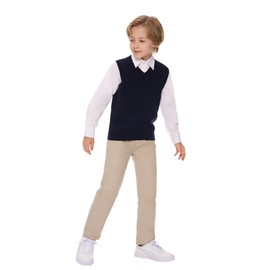 SMILING PINKER Boys' Knitted Vest V-Neck Children's Cotton Sleeveless Sweater Vest (Navy, 5-6 Years), navy