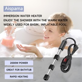 Immersion Water Heater for Bathtub with Switch and LCD Thermometer for Water Temperature Control,Portable Bucket Heater, Hot Tub Heater for Inflatable Pool,5 Gallon Bucket Water Heater Heat Water Fast