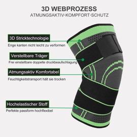 Knee Support Pack of 2 Sports Knee Support with Adjustable Straps Men Women Knee Sleeve for Knee Pain, Meniscus Tear, Arthritis, Tendonitis, Running, Climbing, Weights (M, Green)