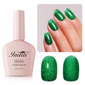 Imtiti Glitter Gel Nail Polish, Green Glitter Gel Polish Soak Off LED U V Shimmer Sparkle Christmas Green Nail Gel Polish Fall Winter DIY Nail Art Starter Manicure Salon 10ML