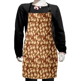 Ambesonne Mushroom Apron, Exotic Food Porcini Mushroom with Vintage Grunge Display Harvest Farmland, Small Apron Bib with Adjustable Ties for Baking Painting, Small Size, Beige Brown Cocoa