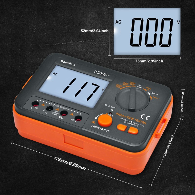 Digital Insulation Resistance Tester Megohmmeter Meter DCV ACV Megohm Meter