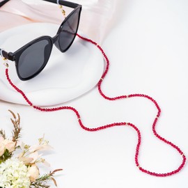 BILIONE Crystal Beaded Eyeglasses Chain for Women and Girls, Eye Glasses Holders Around Neck, Sunglasses Strap Holder (Red)