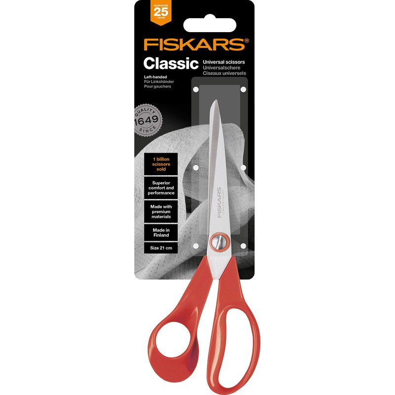 Fiskars Universal Scissors Left-handed, Length: 21 cm, Stainless Steel Blade/Plastic