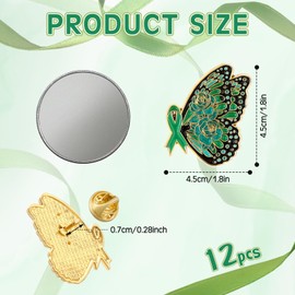 Unittype 12 Pcs Green Ribbon Butterfly Pins Mental Health Awareness Items Suicide Prevention Butterfly Lapel Pin Gifts for Mental Health Awareness Month Charity Public Social Events