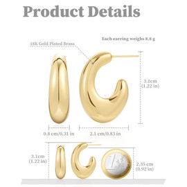 Secroma Drop Earrings - 18K Gold-Plated Earrings, Hollow Open Hypoallergenic Hoop Earrings, Gold, Fashion Earrings for Women, One size, Brass, No Gemstone