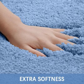 Buganda Microfiber Bathroom Rugs Runner (47 x 20, Steel Blue) Shaggy Soft and Absorbent, Non Slip, Thick Plush, Machine Washable Bath Mat and Bath Rugs for Bathroom