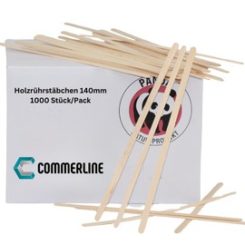 Commerline Disposable Coffee Sticks - Pack of 1000 - 14 cm Wooden Stirrers, Wooden Stirrers for Hot & Cold Drinks, Sticks for Mixing Coffee, Disposable Blender for Coffee and Coctails