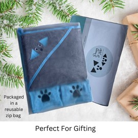 Penny & Niko Multi Purpose Microfiber Pet Towel and Mitt Set - Cat, Dog Drying Towel/Hooded Robe and Paw Cleaning Gloves - 30x30 inches - Gray Towel/Blue Mitt Set