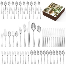 KINGSTONE Silverware Set for 12, 65-Piece Forged 18/10 Stainless Steel Flatware Set, Mirror Finish Cutlery Set Dishwasher Safe for Home, Restaurant, Wedding, Party