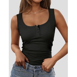 Tank Top for Women, Sleeveless Henley Tank Tops for Women, Ribbed Basic Tank Tops, Solid Cami Casual Summer Tops Shirts (XS, Black)