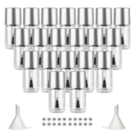 Agidea 20 botellas vacías de esmalte de uñas con cepillo para polvo, botellas vacías recargables de vidrio para esmalte de uñas con embudo y bolas de mezcla, 15 ml, color plateado