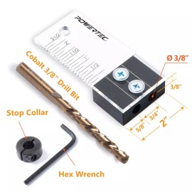 POWERTEC 71716 Dowel Drilling Jig with laser cut witness mark, 3/8-Inch